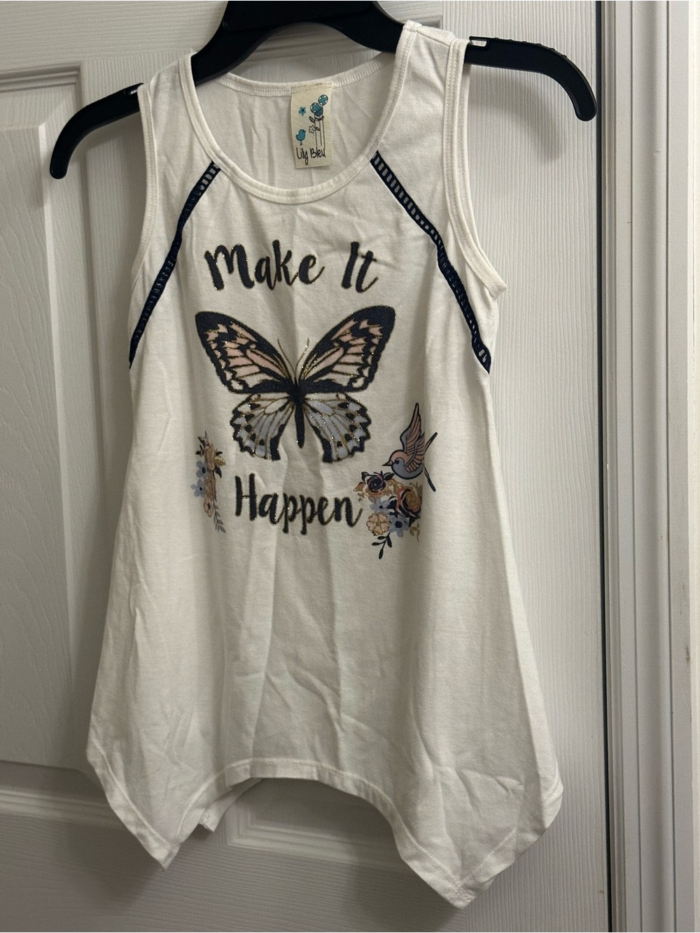 Lily Bleu Girls Size M 10/12 Graphic Print Sleeveless Shirt Tank Top Butterfly